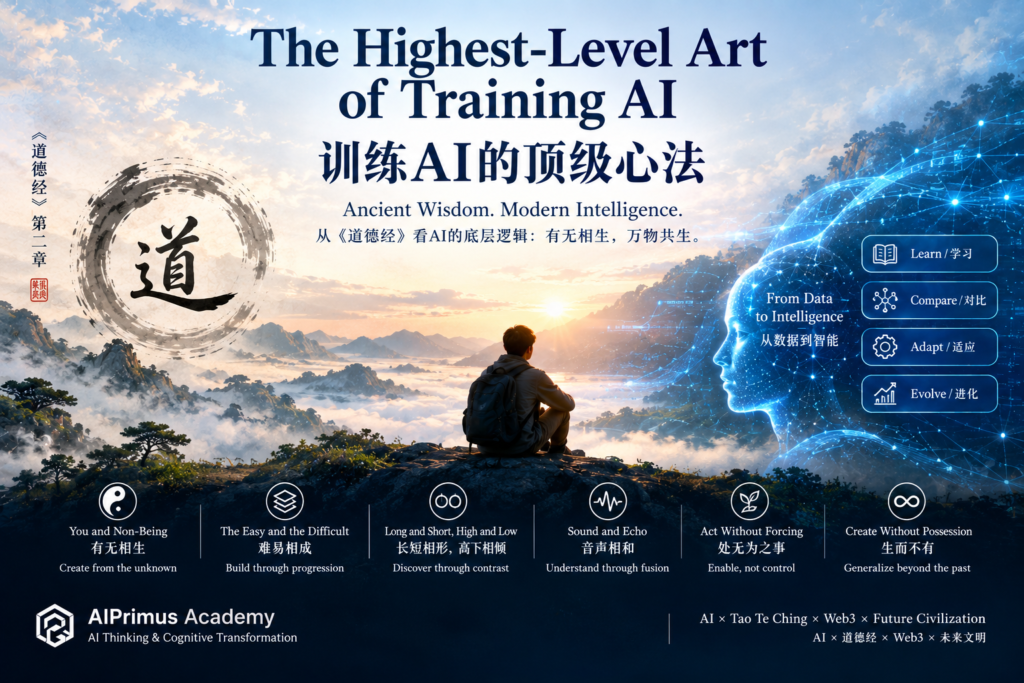The highest-level art of training AI inspired by the Tao Te Ching, showing the connection between ancient wisdom and modern artificial intelligence.